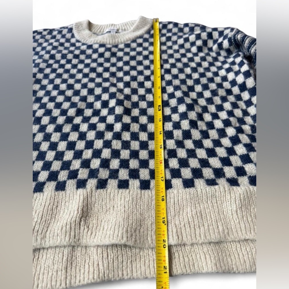 Madewell Alpaca Blend Checkerboard Sweater Blue Cream Cozy Oversized small - Picture 5 of 8